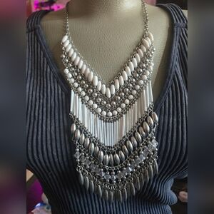 Elegant Silver and White Beaded Necklace